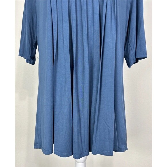 Soft Surroundings Blue Woven Lattice Neck Pleated Front Short Sleeve Size Large - Picture 9 of 10